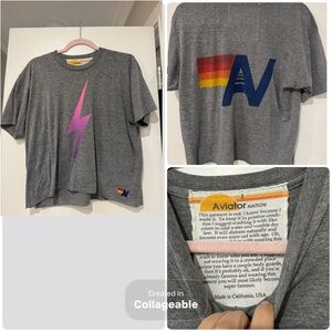 Aviator Nation Gray Tee with Purple Lightning Bolt